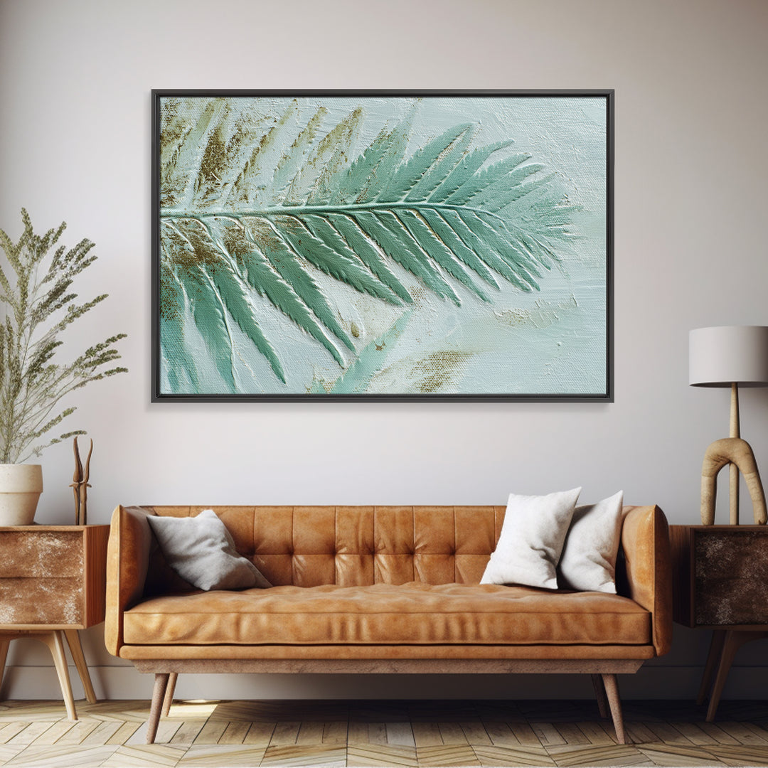 Green Fern Frond Closeup Framed Canvas Print, Bathroom Art, Dog Portrait, Bathroom Decor, Fine Art, Spa, Minimalist Wall Art, BAT-3x2-86