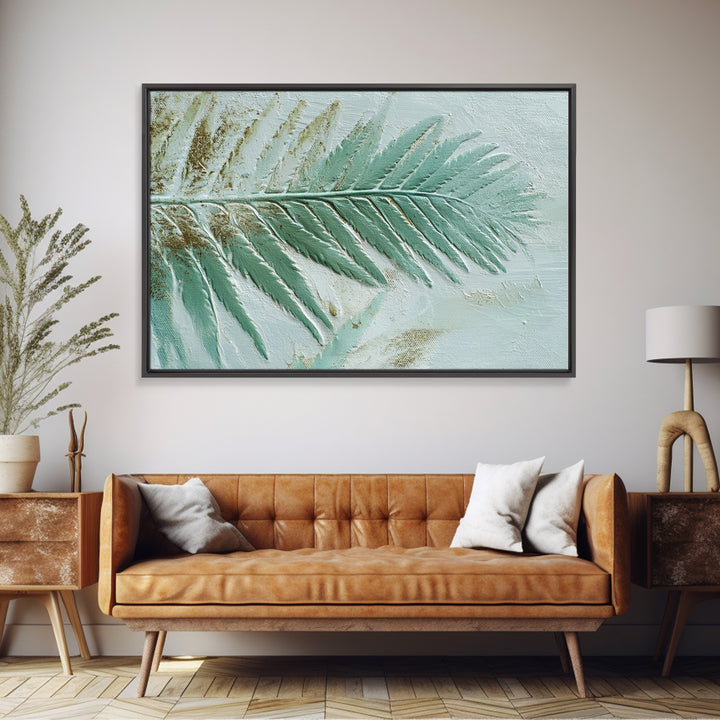 Green Fern Frond Closeup Framed Canvas Print, Bathroom Art, Dog Portrait, Bathroom Decor, Fine Art, Spa, Minimalist Wall Art, BAT-3x2-86