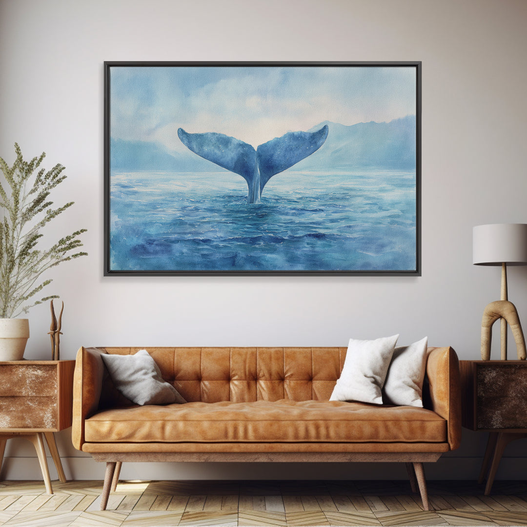 Watercolor Whale Tail Framed Canvas Print, Bathroom Art, Fine Art Print, Bathroom Decor, Fine Art, Spa, Poster, Digital Art, BAT-3x2-91