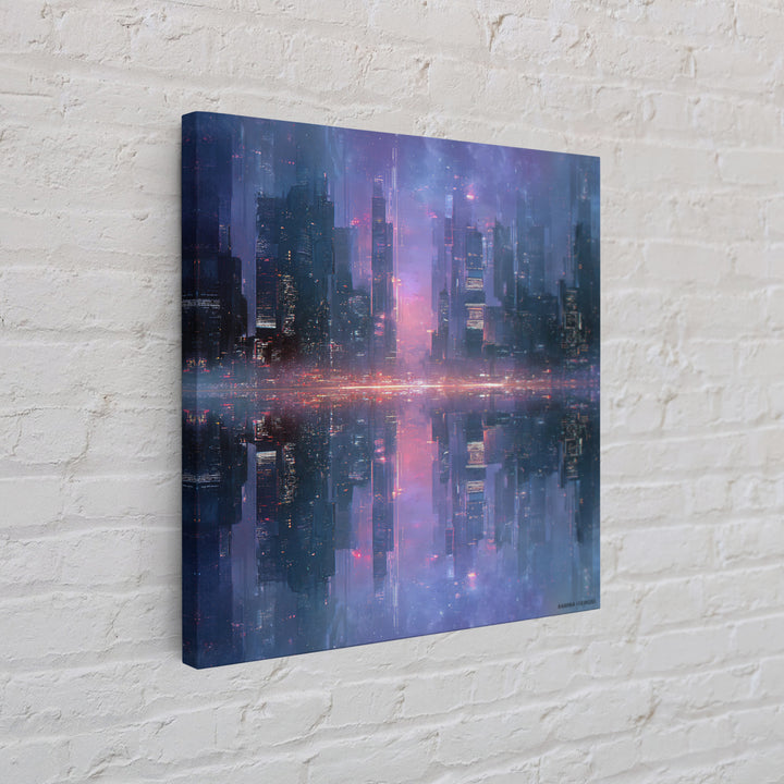 Monochrome City Skyline Reflected Framed Canvas Print, Black and White Art, Living Room Decor, Abstract Art, Monochrome, BAW-1x1-11