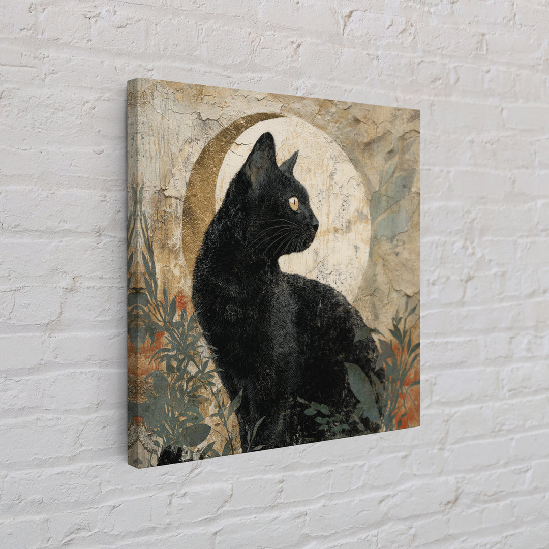 Black Cat Silhouette Framed Canvas Print, Black and White Art, Abstract Art, Living Room Decor, Watercolor Art, Monochrome, BAW-1x1-16