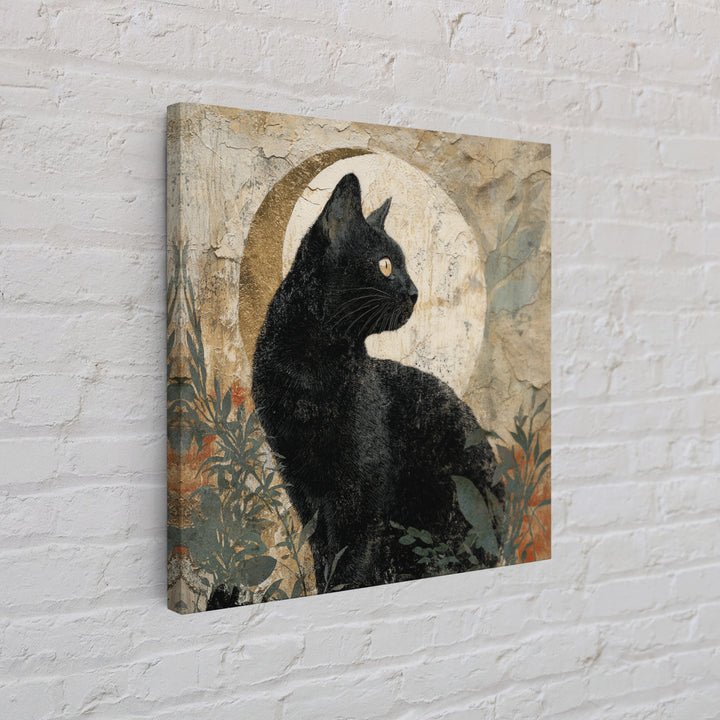 Black Cat Silhouette Framed Canvas Print, Black and White Art, Abstract Art, Living Room Decor, Watercolor Art, Monochrome, BAW-1x1-16