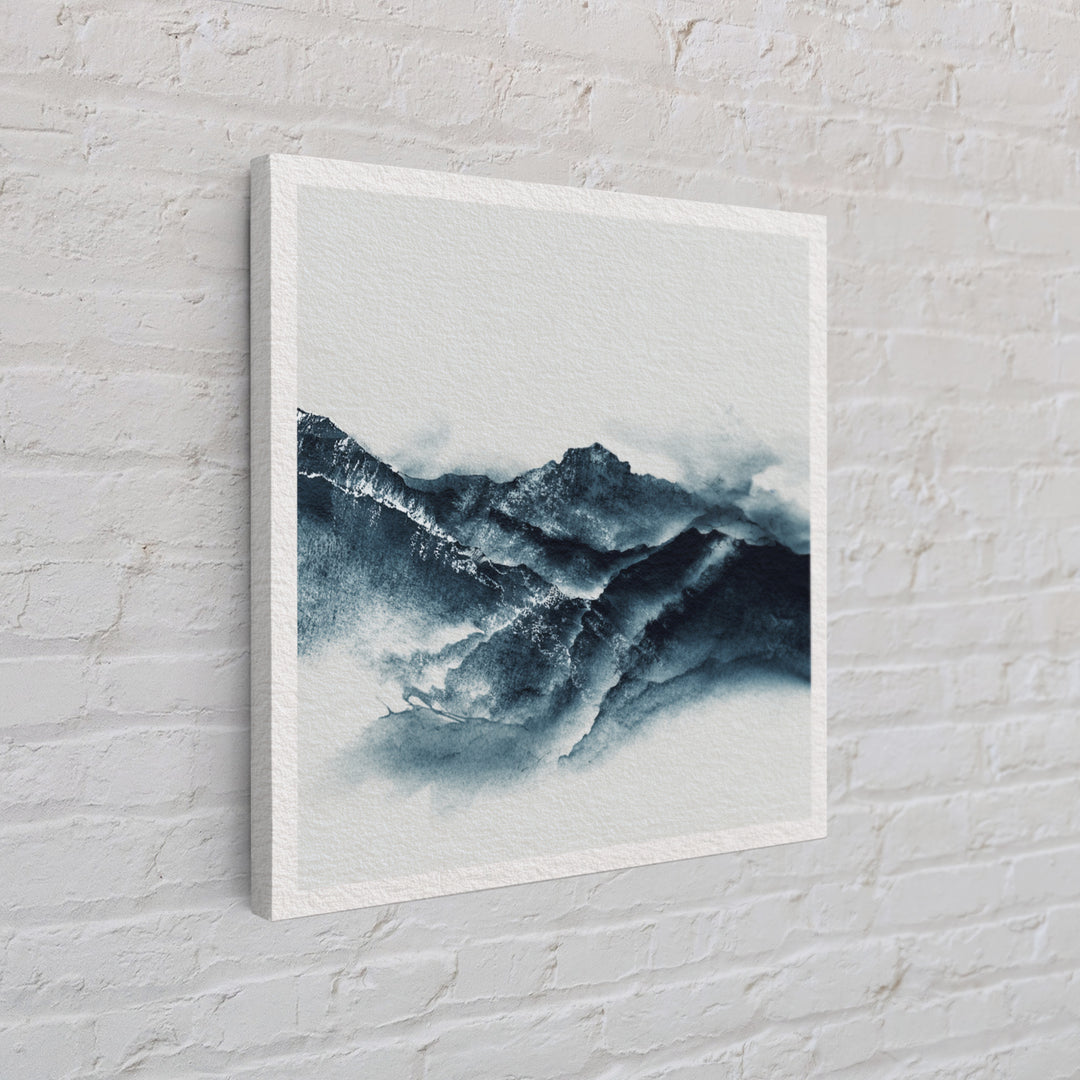 Black Ink Mountain Range Framed Canvas Print, Black and White Art, Canvas Print, Living Room Decor, Oil Painting, Monochrome, BAW-1x1-2