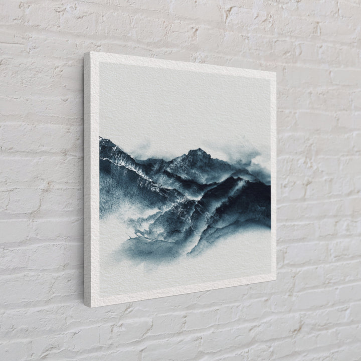 Black Ink Mountain Range Framed Canvas Print, Black and White Art, Canvas Print, Living Room Decor, Oil Painting, Monochrome, BAW-1x1-2