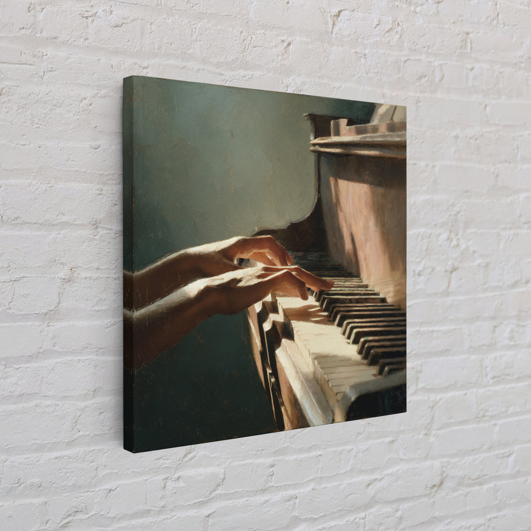 Piano Keys and Hands Canvas Print, Black and White Art, Modern Wall Art, Living Room Decor, Oil Painting, Monochrome, BAW-1x1-22