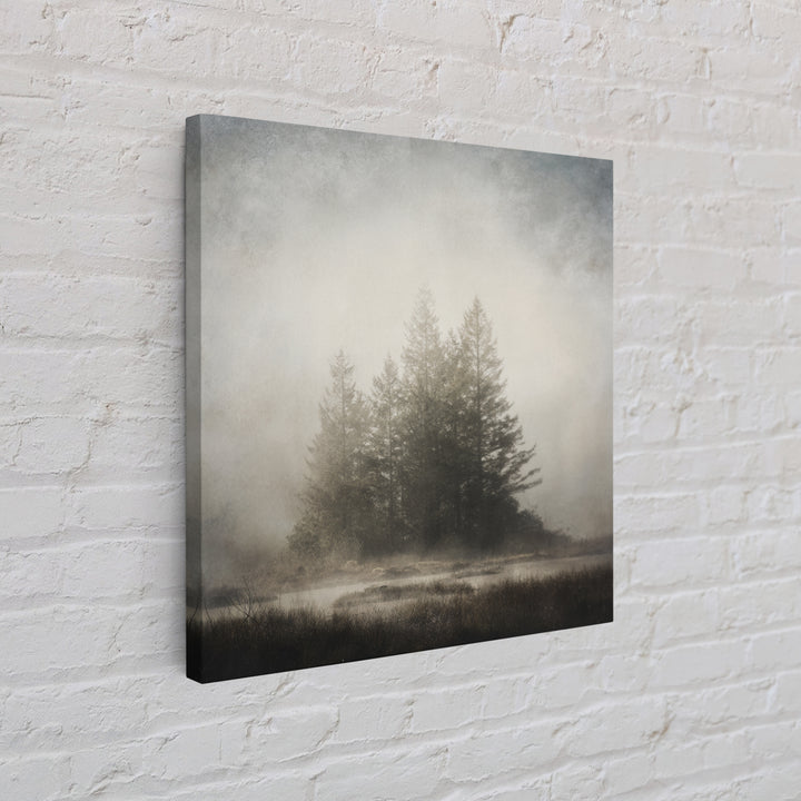 Moody Foggy Forest Canvas Print, Black and White Art, Printable Art, Living Room Decor, Fine Art, Monochrome, Gallery Decor, BAW-1x1-31