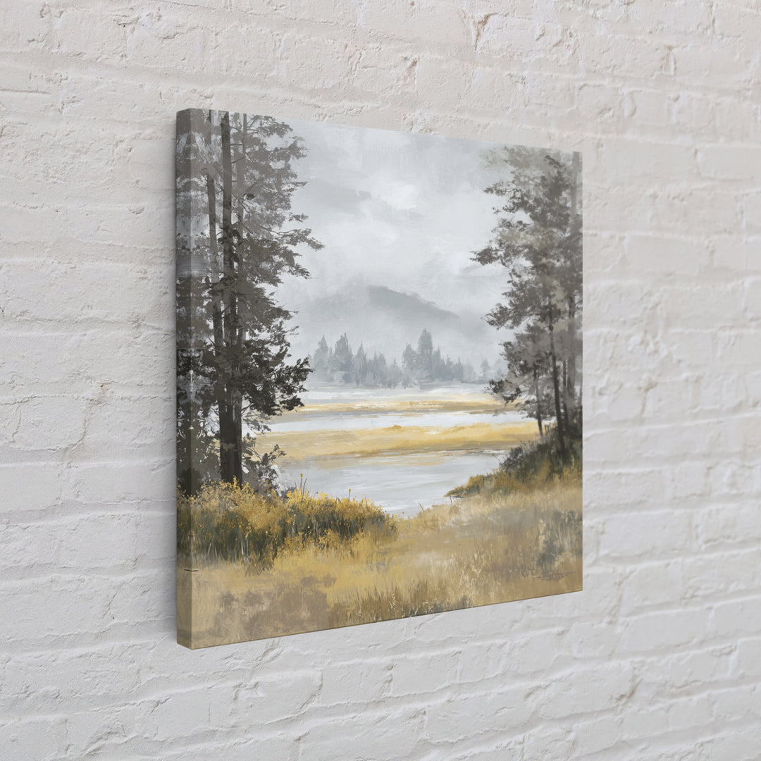 Moody Foggy Forest Framed Canvas Print, Black and White Art, Gothic Decor, Living Room Decor, Oil Painting, Monochrome, BAW-1x1-7