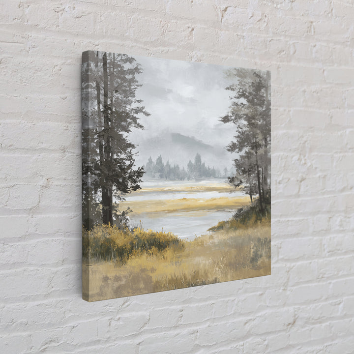 Moody Foggy Forest Framed Canvas Print, Black and White Art, Gothic Decor, Living Room Decor, Oil Painting, Monochrome, BAW-1x1-7