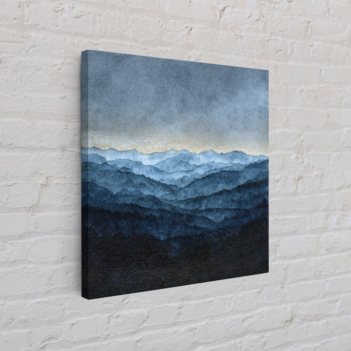 Black Ink Mountain Range Framed Canvas Print, Black and White Art, Fine Art Print, Living Room Decor, Fine Art, Monochrome, BAW-1x1-74