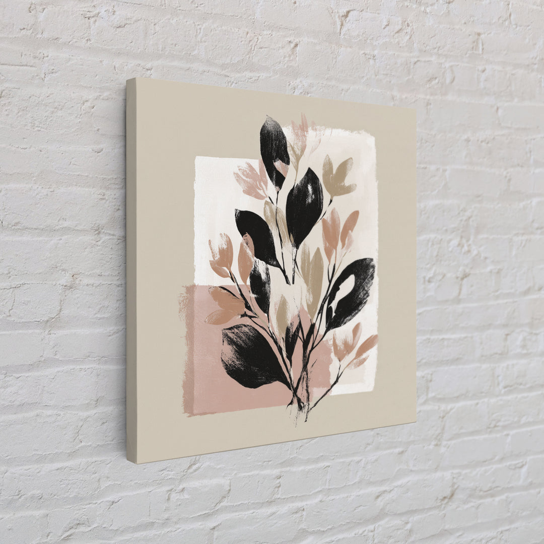 Minimal Botanical Branch Framed Canvas Print, Black and White Art, Statement Artwork, Living Room Decor, Fine Art, Monochrome, BAW-1x1-78