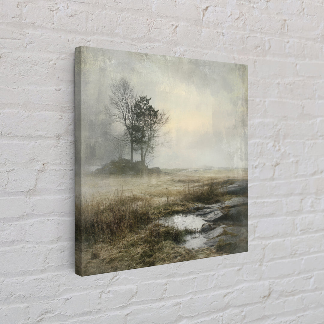 Moody Foggy Forest Framed Canvas Print, Black and White Art, Boho Decor, Living Room Decor, Monochrome, Halloween Decor, BAW-1x1-79