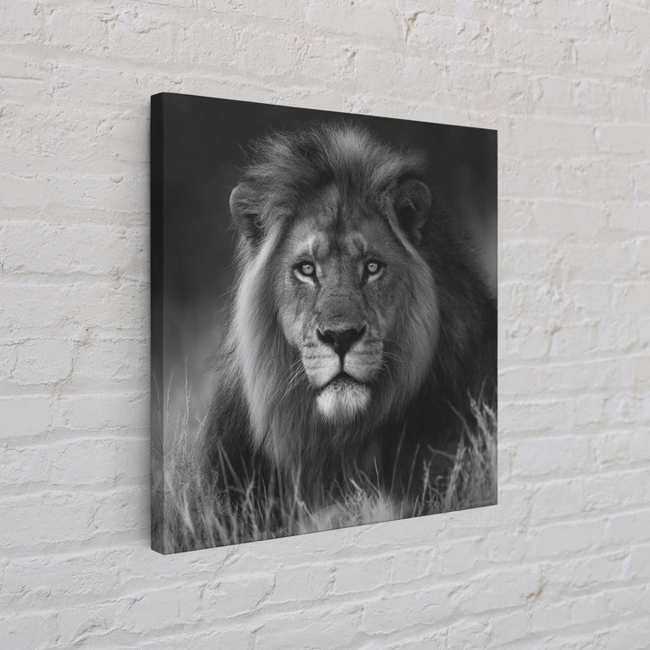 Dramatic Black and White Lion Portrait Canvas Print, Black and White Art, Contemporary Art, Living Room Decor, Monochrome, BAW-1x1-89