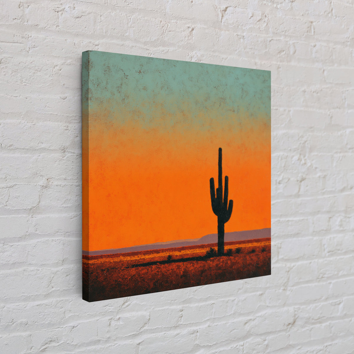 Monochrome Desert Cactus Silhouette Framed Canvas Print, Black and White Art, Wall Art, Living Room Decor, Fine Art, Monochrome, BAW-1x1-93