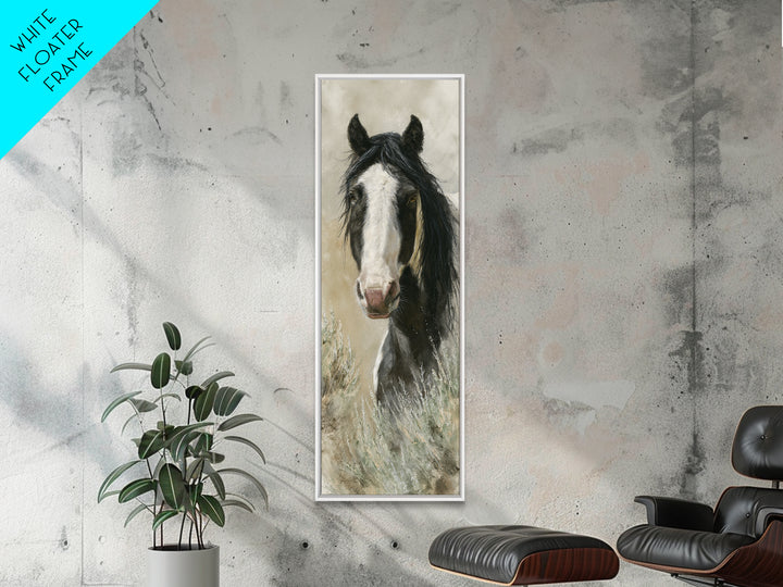Black and White Wild Horse Portrait Canvas Print, Black and White Art, Art, Living Room Decor, Monochrome, Original Art, BAW-1x3-17