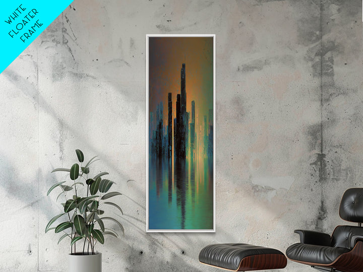 Monochrome City Skyline Reflected Canvas Print, Black and White Art, Living Room Decor, Abstract Art, Monochrome, BAW-1x3-23