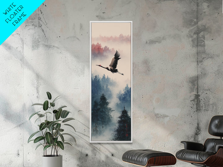 Black Ink Crane Flying Across Empty Sky Canvas Print, Black and White Art, Printable, Living Room Decor, Fine Art, Monochrome, BAW-1x3-25