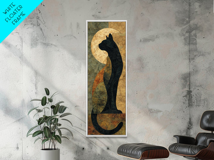 Black Cat Silhouette Canvas Print, Black and White Art, Digital Prints, Living Room Decor, Fine Art, Monochrome, Wood Wall Art, BAW-1x3-28
