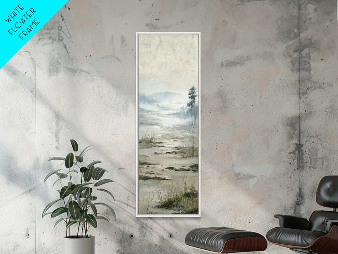 Misty Bridge Landscape Framed Canvas Print, Black and White Art, Abstract Art, Living Room Decor, Watercolor Art, Monochrome, BAW-1x3-31