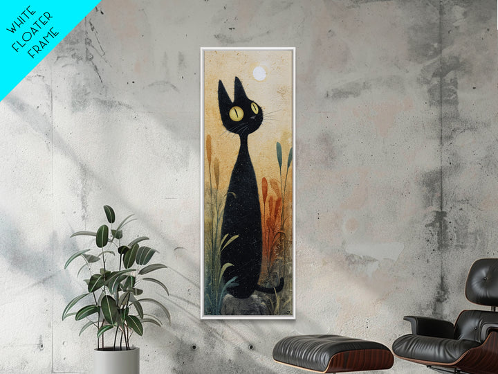 Black Cat Silhouette Framed Canvas Print, Black and White Art, Minimalist Decor, Living Room Decor, Fine Art, Monochrome, BAW-1x3-4