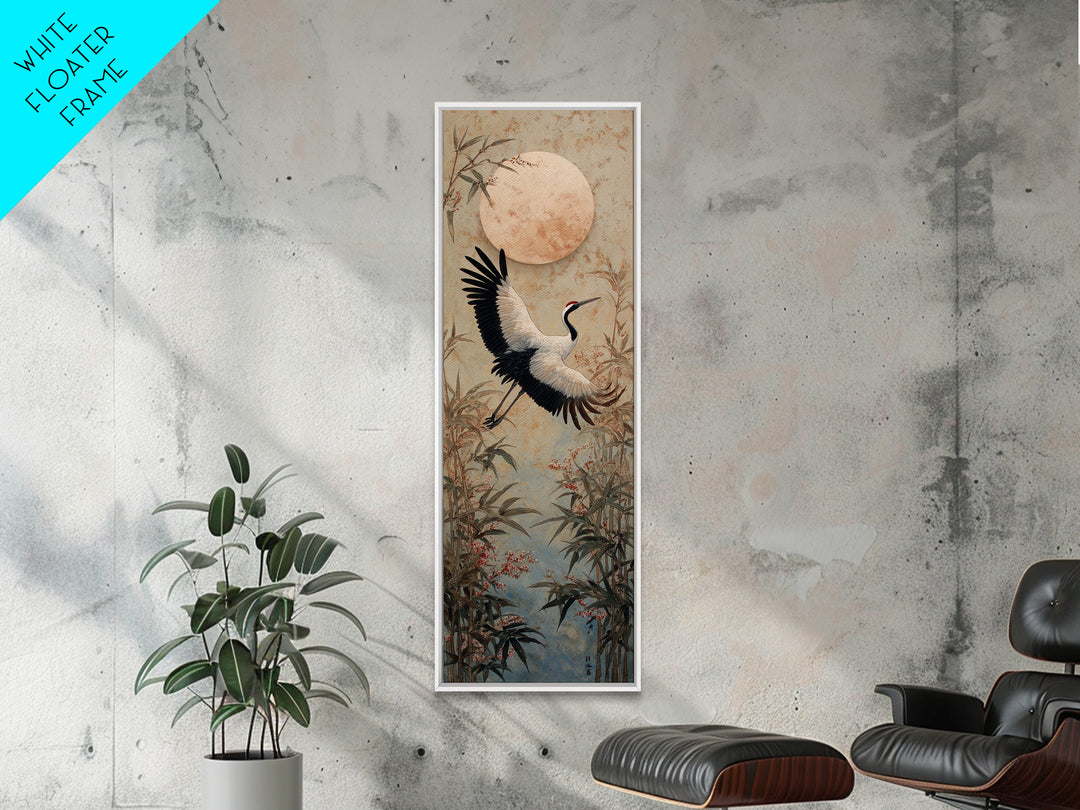 Black Ink Crane Flying Across Empty Sky Canvas Print, Black and White Art, Modern Decor, Living Room Decor, Monochrome, BAW-1x3-49