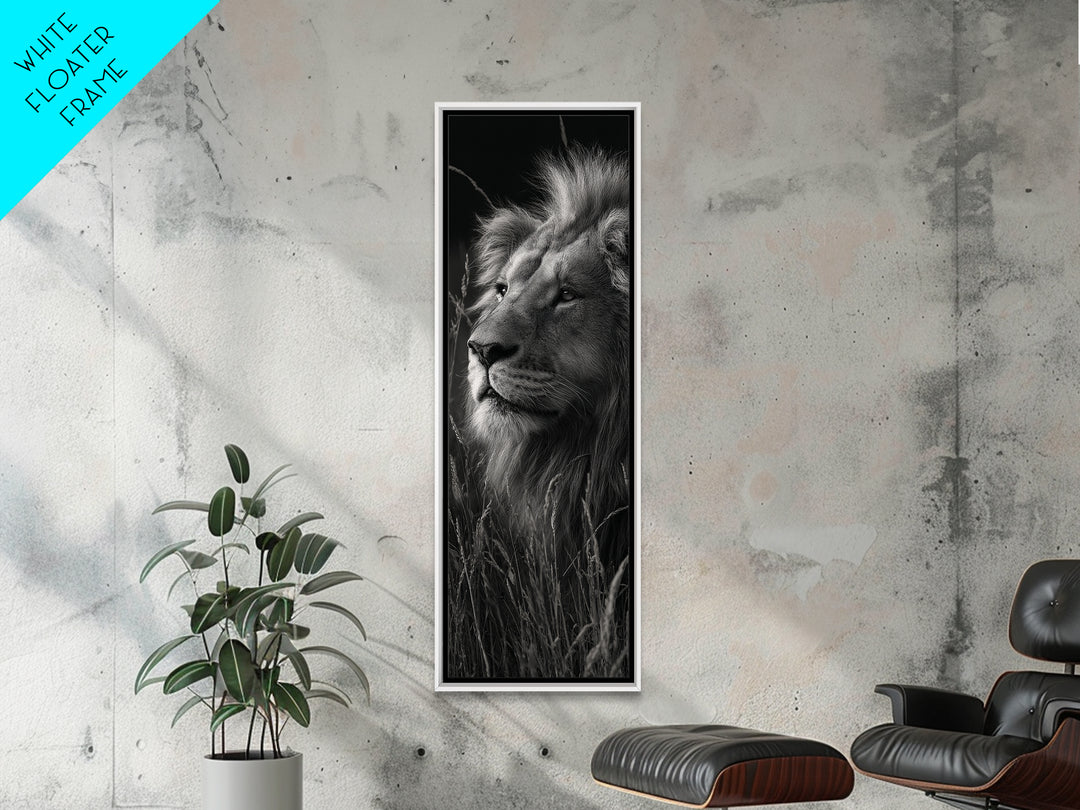 Dramatic Black and White Lion Portrait Canvas Print, Black and White Art, Fine Art Print, Living Room Decor, Oil Painting, BAW-1x3-5