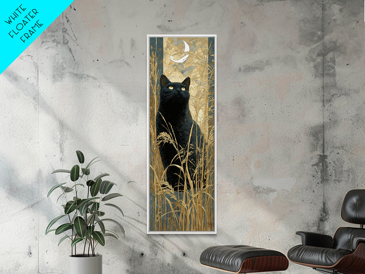 Black Cat Silhouette Framed Canvas Print, Black and White Art, Printable, Living Room Decor, Monochrome, Living Room Wall Art, BAW-1x3-52