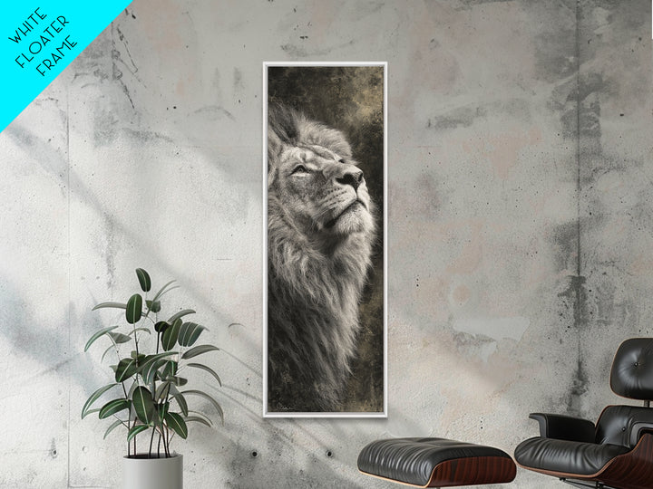 Dramatic Black and White Lion Portrait Canvas Print, Black and White Art, Textured Painting, Living Room Decor, Monochrome, BAW-1x3-53