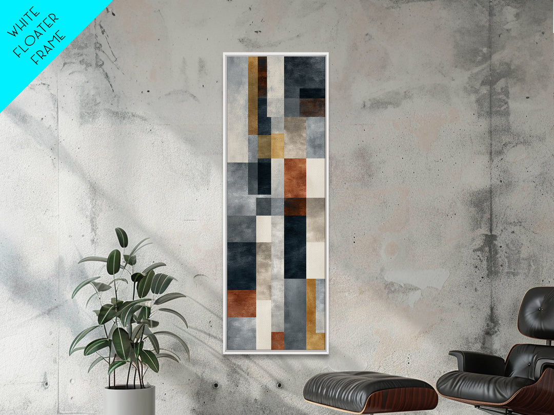 Geometric Bauhaus Grayscale Shapes Framed Canvas Print, Black and White Art, Modern Art, Living Room Decor, Abstract Art, BAW-1x3-54
