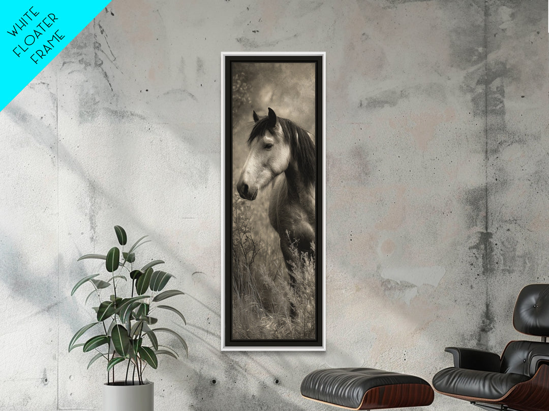 Black and White Wild Horse Portrait Canvas Print, Black and White Art, Halloween Decor, Living Room Decor, Oil Painting, BAW-1x3-65