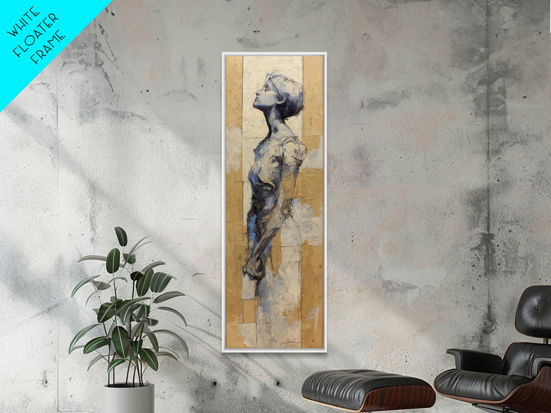 Classic Nude Figure Sketch Framed Canvas Print, Black and White Art, Wall Art, Living Room Decor, Oil Painting, Monochrome, BAW-1x3-69
