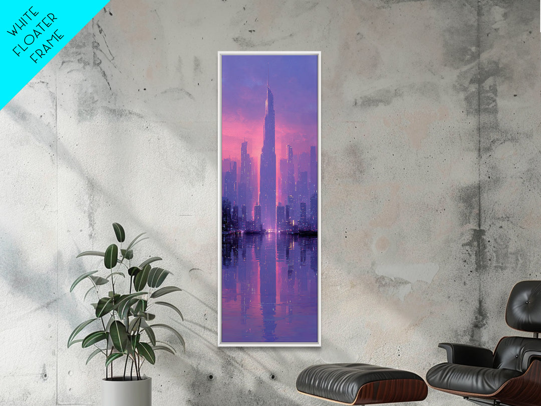 Monochrome City Skyline Reflected Framed Canvas Print, Black and White Art, Gallery Decor, Living Room Decor, Monochrome, BAW-1x3-71
