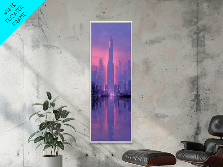 Monochrome City Skyline Reflected Framed Canvas Print, Black and White Art, Gallery Decor, Living Room Decor, Monochrome, BAW-1x3-71