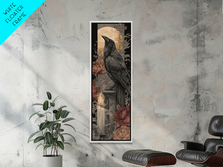 Ink Splatter Raven Composition Framed Canvas Print, Black and White Art, Contemporary Art, Living Room Decor, Monochrome, BAW-1x3-8