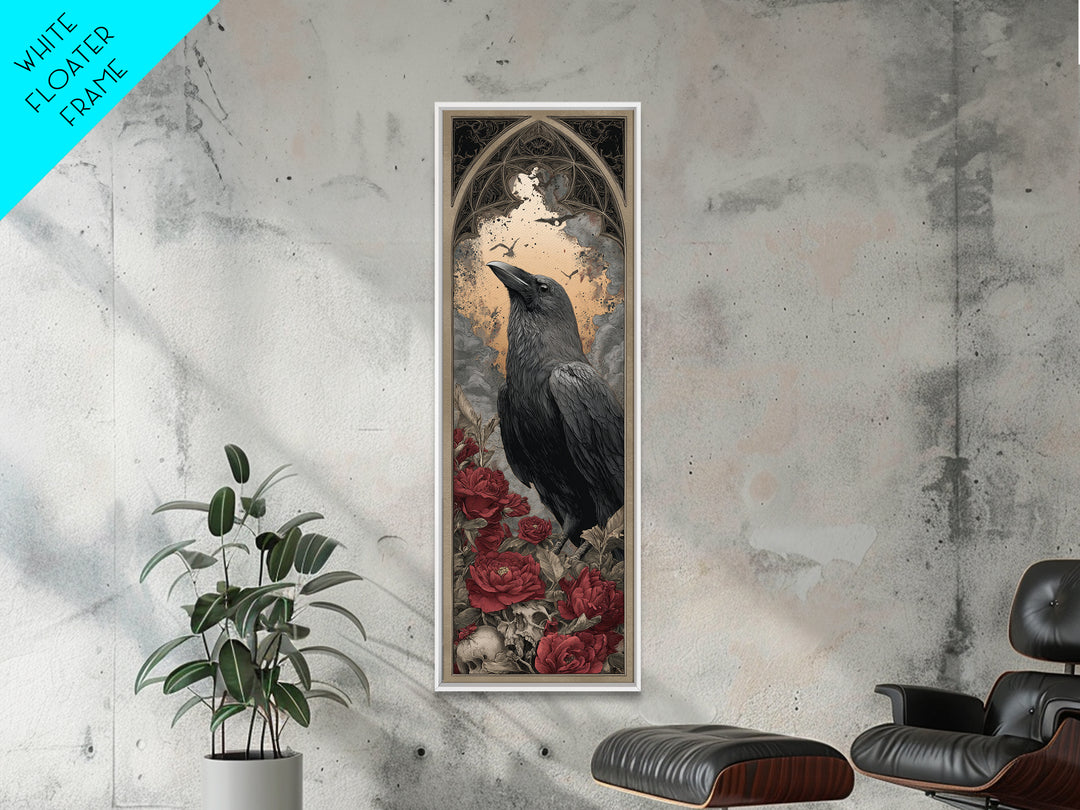 Ink Splatter Raven Composition Framed Canvas Print, Black and White Art, Canvas Print, Living Room Decor, Fine Art, Monochrome, BAW-1x3-80
