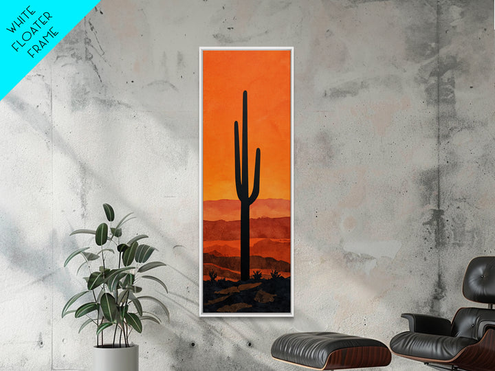 Monochrome Desert Cactus Silhouette Canvas Print, Black and White Art, Abstract Wall Art, Living Room Decor, Watercolor Art, BAW-1x3-81