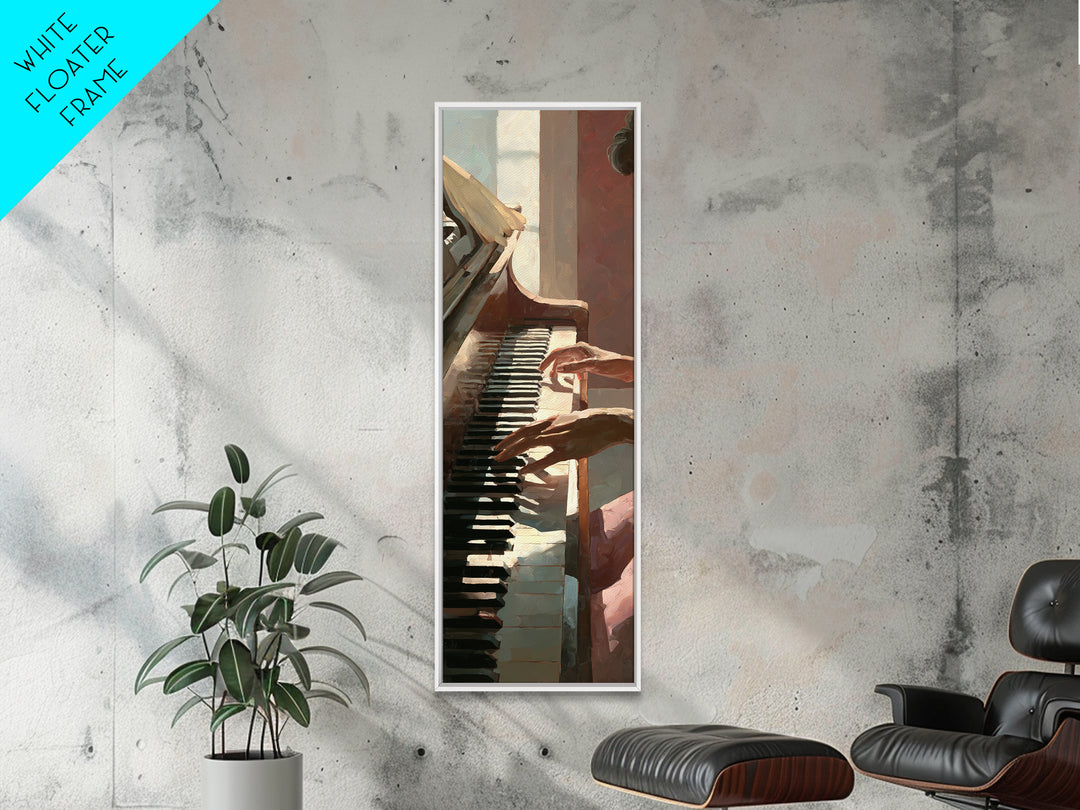 Piano Keys and Hands Canvas Print, Black and White Art, Boho Decor, Living Room Decor, Oil Painting, Monochrome, BAW-1x3-82