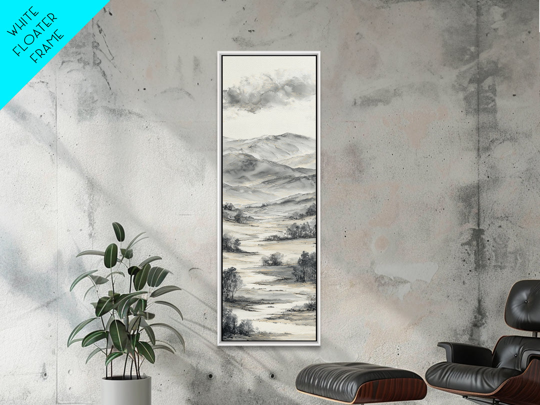 Black Ink Mountain Range Canvas Print, Black and White Art, Contemporary Art, Living Room Decor, Fine Art, Monochrome, BAW-1x3-86