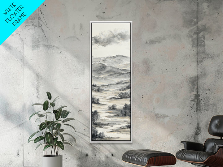 Black Ink Mountain Range Canvas Print, Black and White Art, Contemporary Art, Living Room Decor, Fine Art, Monochrome, BAW-1x3-86