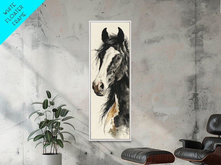 Black and White Wild Horse Portrait Canvas Print, Black and White Art, Cabin Decor, Living Room Decor, Fine Art, Monochrome, BAW-1x3-89