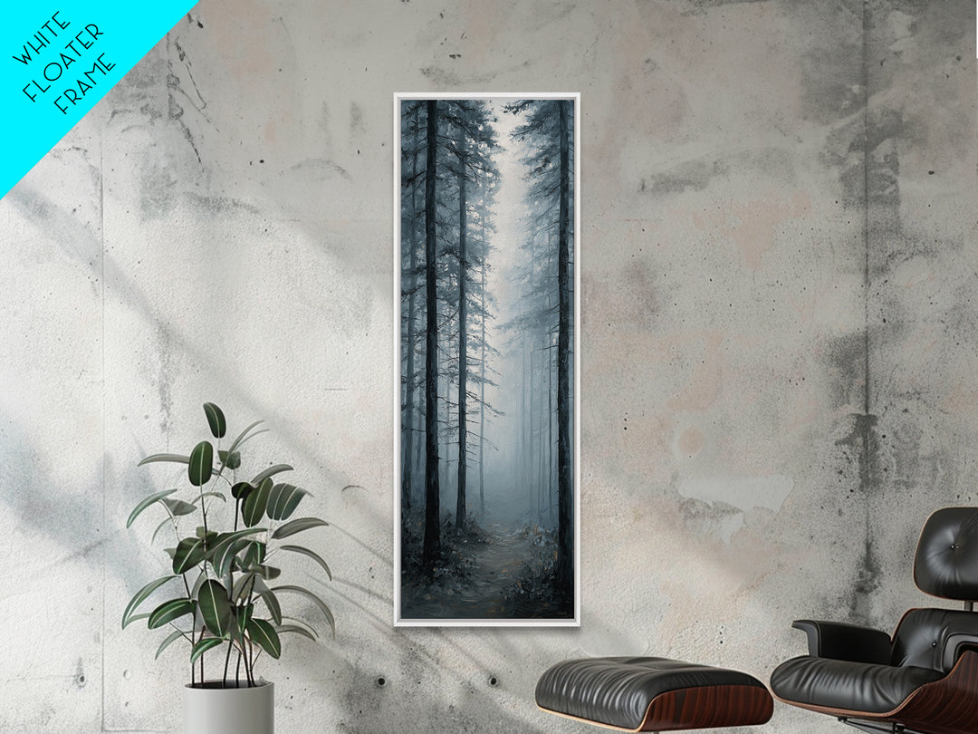 Moody Foggy Forest Framed Canvas Print, Black and White Art, Boho Decor, Living Room Decor, Monochrome, Halloween Decor, BAW-1x3-91