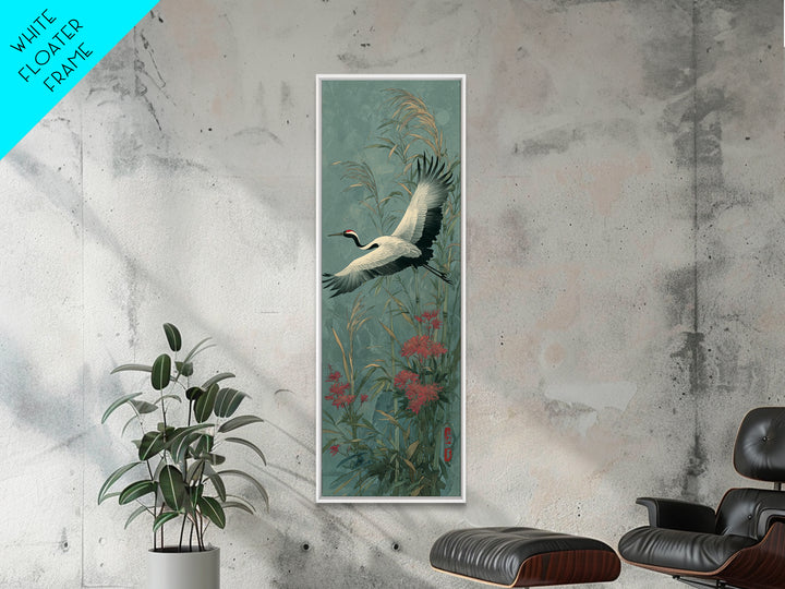 Black Ink Crane Flying Across Empty Sky Canvas Print, Black and White Art, Boho Decor, Living Room Decor, Oil Painting, BAW-1x3-97