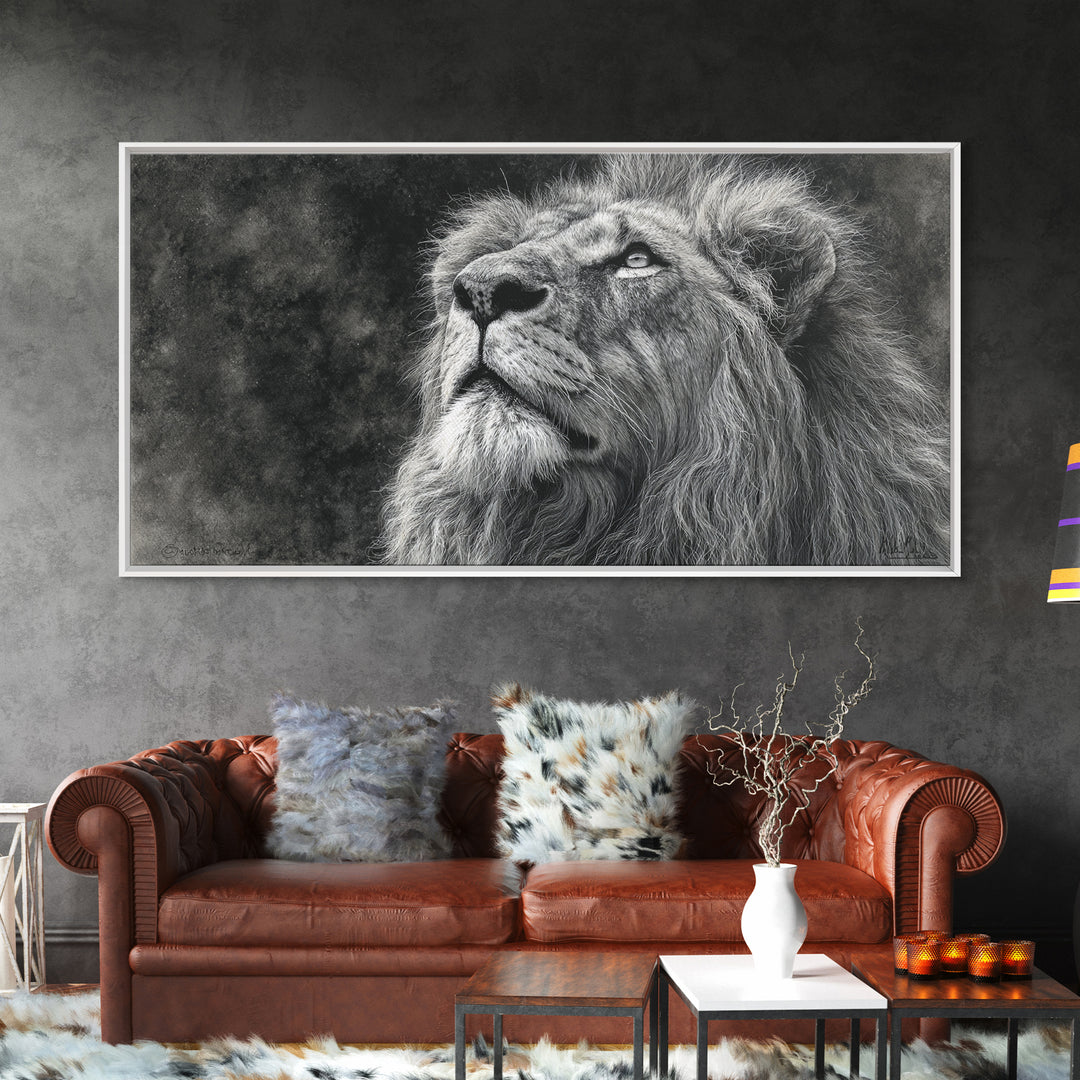 Dramatic Black and White Lion Portrait Canvas Print, Black and White Art, Halloween Decor, Living Room Decor, Monochrome, BAW-2x1-13