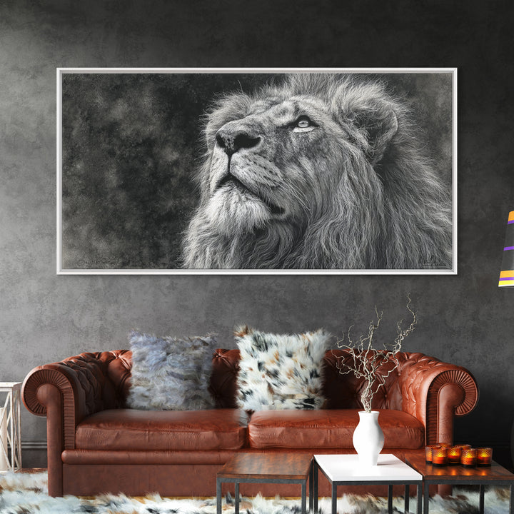 Dramatic Black and White Lion Portrait Canvas Print, Black and White Art, Halloween Decor, Living Room Decor, Monochrome, BAW-2x1-13