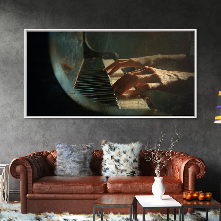 Piano Keys and Hands Framed Canvas Print, Black and White Art, Room Decor, Living Room Decor, Fine Art, Monochrome, Art Print, BAW-2x1-18