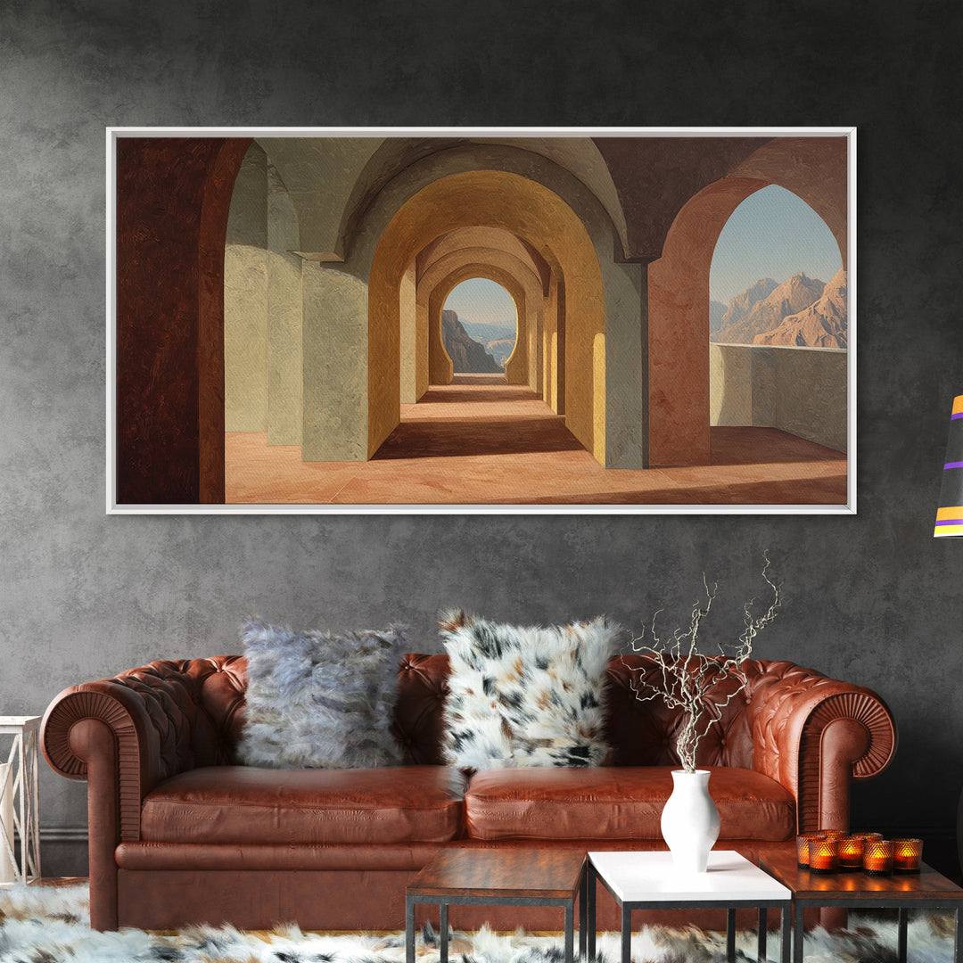 High Contrast Architectural Arches and Shadows Canvas Print, Black and White Art, Digital Art, Living Room Decor, Monochrome, BAW-2x1-23