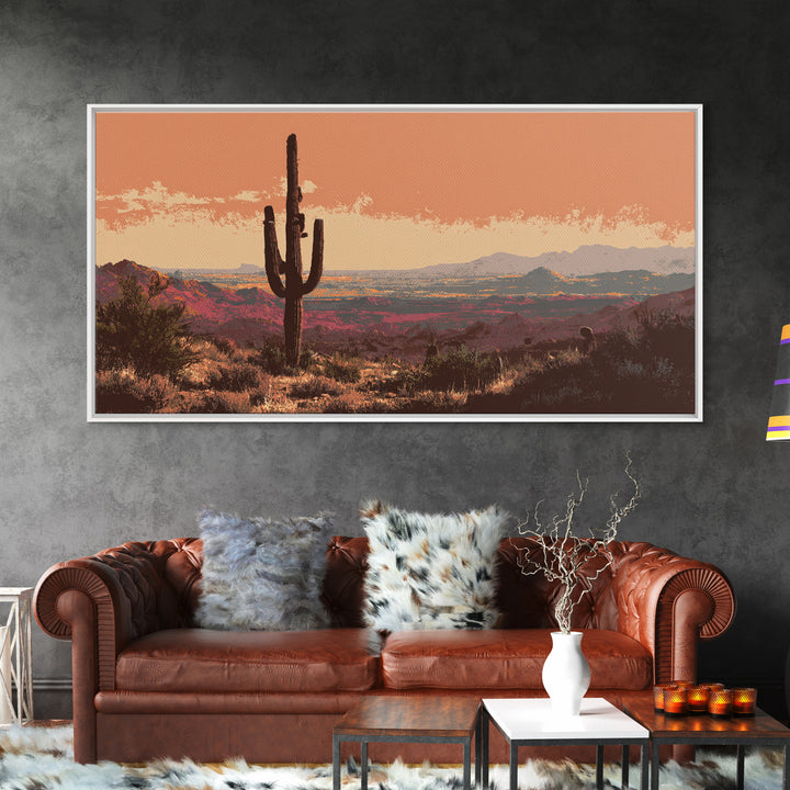 Monochrome Desert Cactus Silhouette Canvas Print, Black and White Art, Print, Living Room Decor, Watercolor Art, Monochrome, BAW-2x1-41