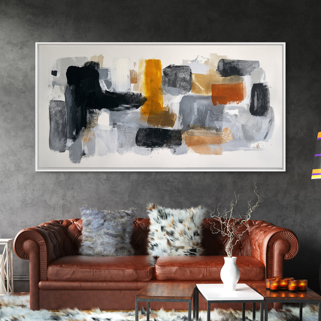 Abstract Charcoal Gestures on White Paper Canvas Print, Black and White Art, Digital Prints, Living Room Decor, Abstract Art, BAW-2x1-48