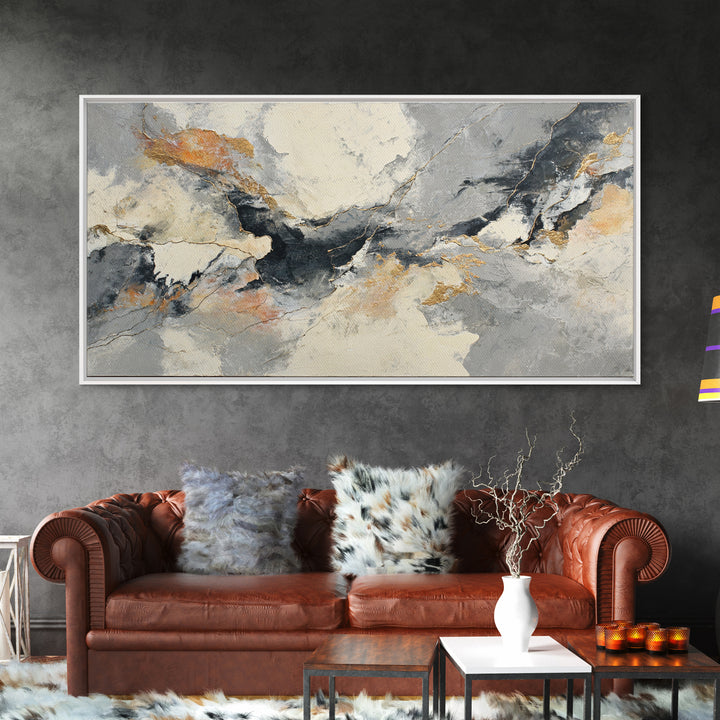 Abstract Marble Texture Framed Canvas Print, Black and White Art, Living Room Wall Art, Living Room Decor, Abstract Art, BAW-2x1-59