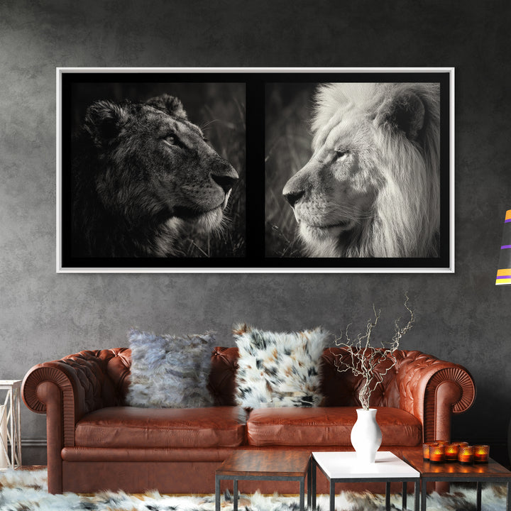 Dramatic Black and White Lion Portrait Canvas Print, Black and White Art, Printable Wall Art, Living Room Decor, Monochrome, BAW-2x1-61