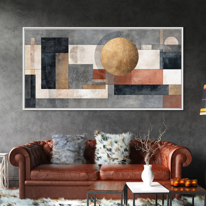 Geometric Bauhaus Grayscale Shapes Canvas Print, Black and White Art, Wall Art, Living Room Decor, Abstract Art, Monochrome, BAW-2x1-62